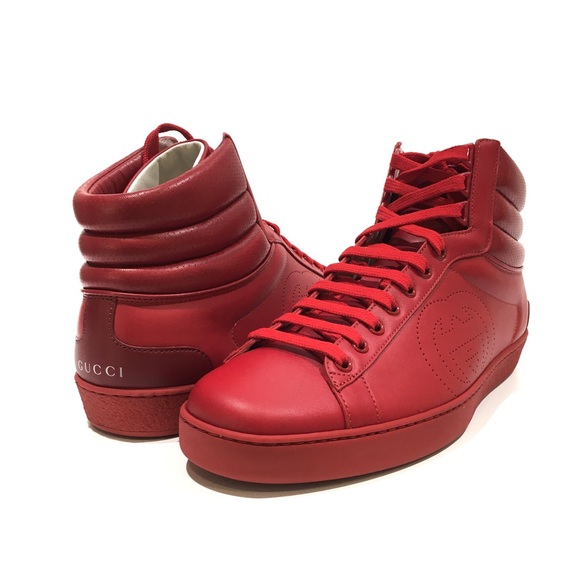 GUCCI ACE HIGHT-TOP INTERLOCKING G LEATHER SNEAKERS -RED -MEN’S US 9.5 -NEW - Picture 4 of 10